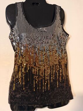 BONGO Black and Gold Sequin Ombre Tank